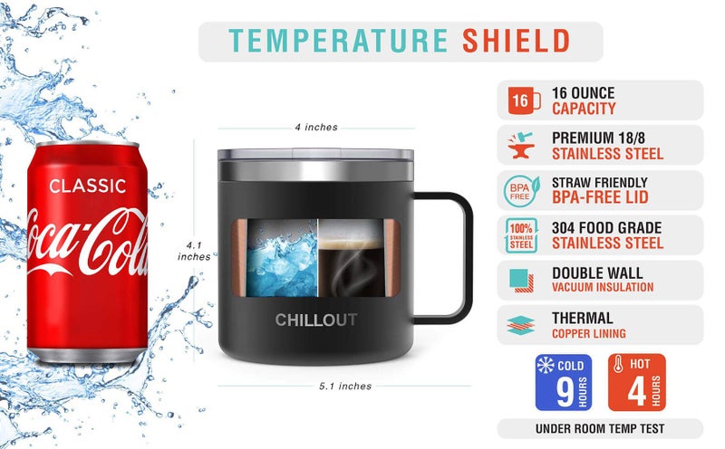 CHILLOUT LIFE Stainless Steel 16 oz Vacuum Insulated Coffee Mug with Handle and Lid, Large Thermal Camping Coffee Mugs with Sliding Lid for Men & Women - Keeps your Beverages Hot/Cold, 2 Pack - Image 2